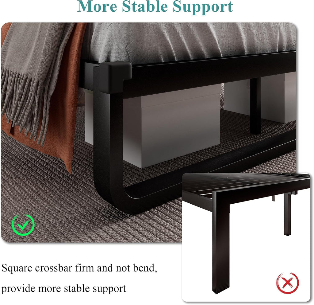 iPormis Queen Bed Frame with Headboard Faux Leather Upholstered Bed Frame Platform, All Metal Slats Support Platform Bed Frame with 12' Under Bed Space, Noise Free, No Box Spring Needed, Dark Grey