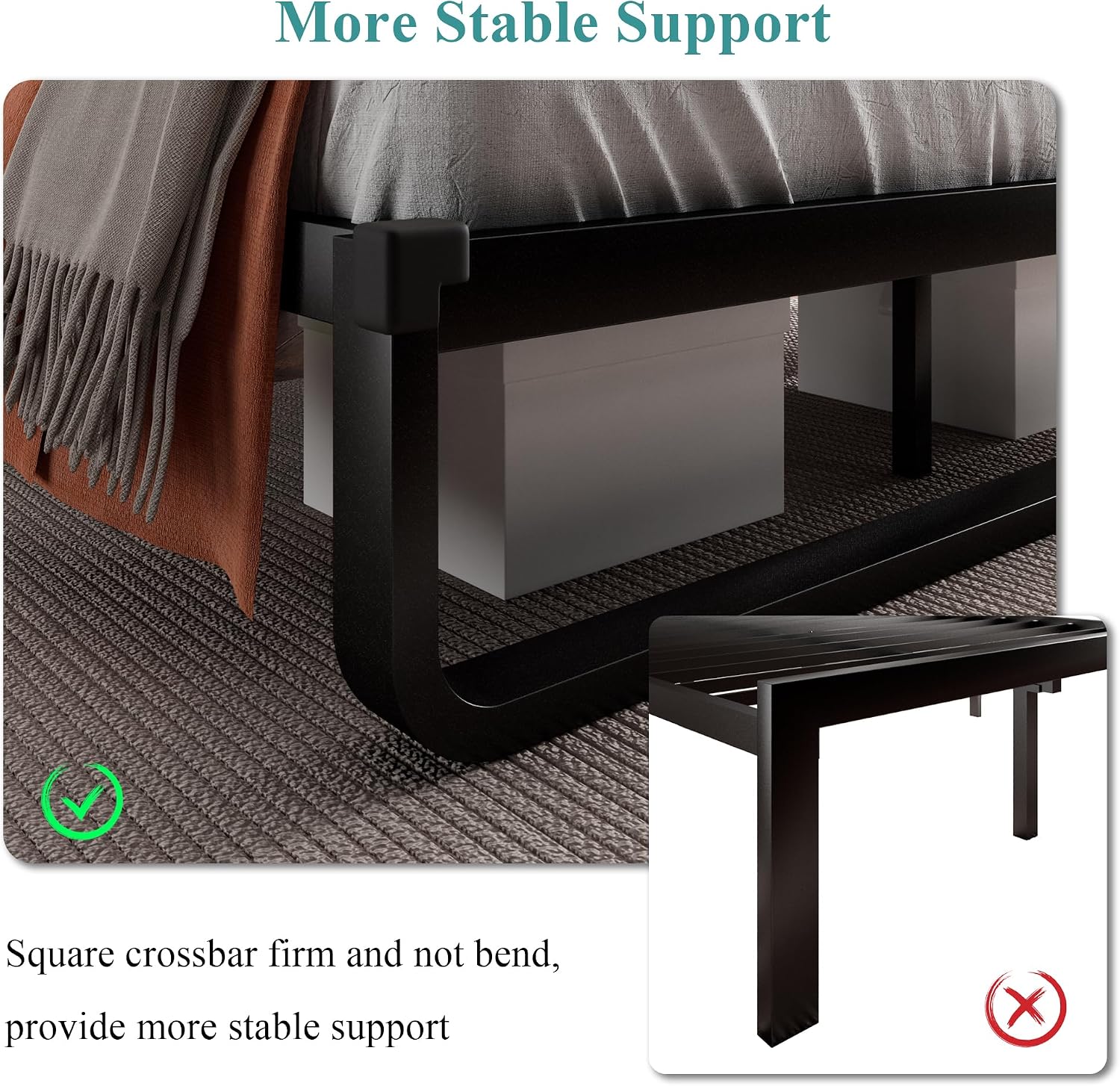 iPormis Queen Bed Frame with Headboard Faux Leather Upholstered Bed Frame Platform, All Metal Slats Support Platform Bed Frame with 12' Under Bed Space, Noise Free, No Box Spring Needed, Dark Grey