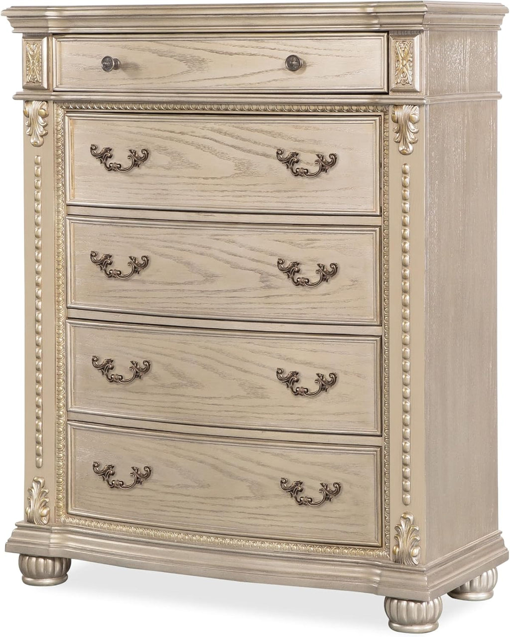 First of a Kind Evelyn Traditional 5 Piece Queen Bedroom Set with Upholstered Tufted Headboard Elegant European Inspired Design Coordinated Furniture Collection