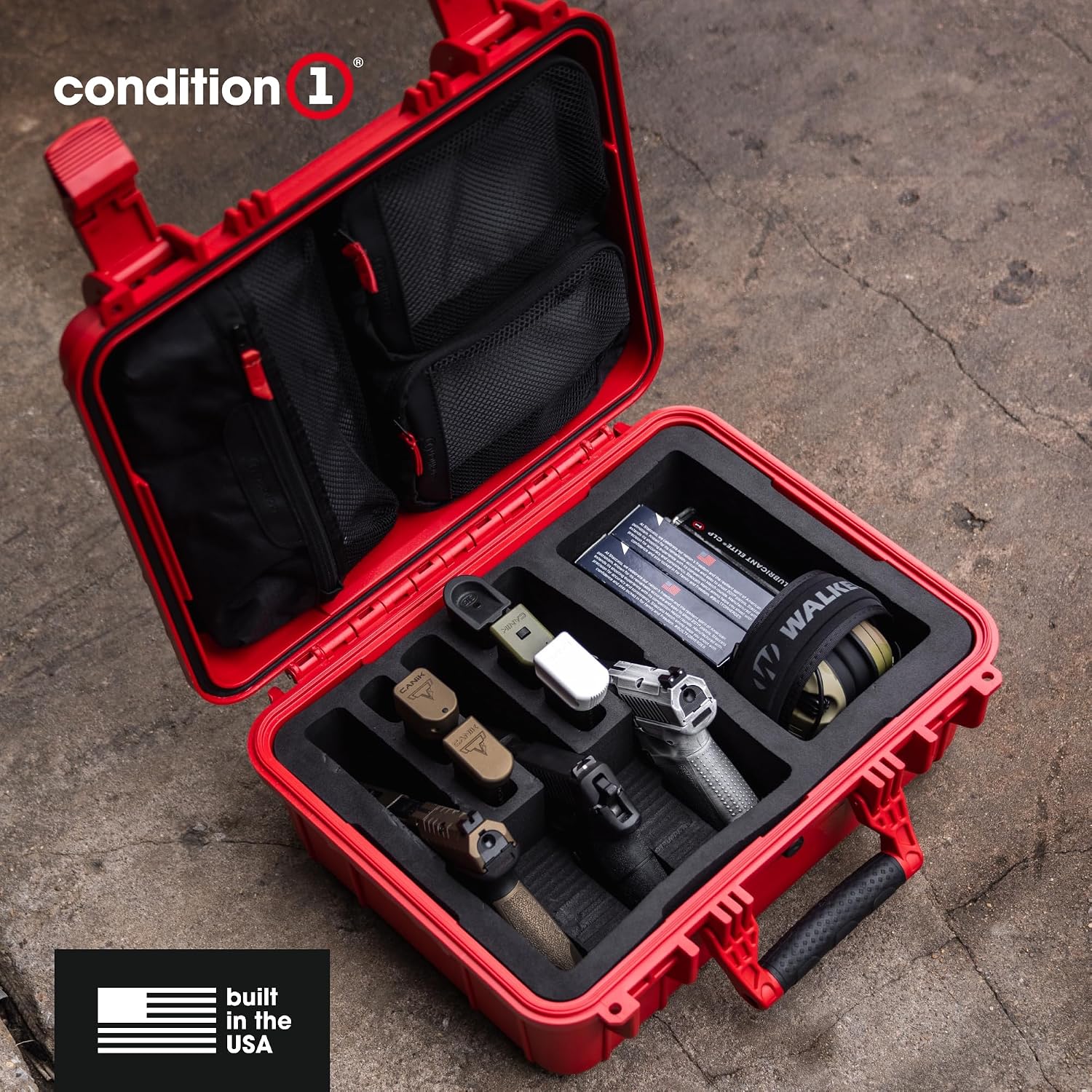 Condition 1 16' Pistol Case, Model 179, Heavy Duty Waterproof Hard Gun Case with Slot Mag with Pre-Cut Foam