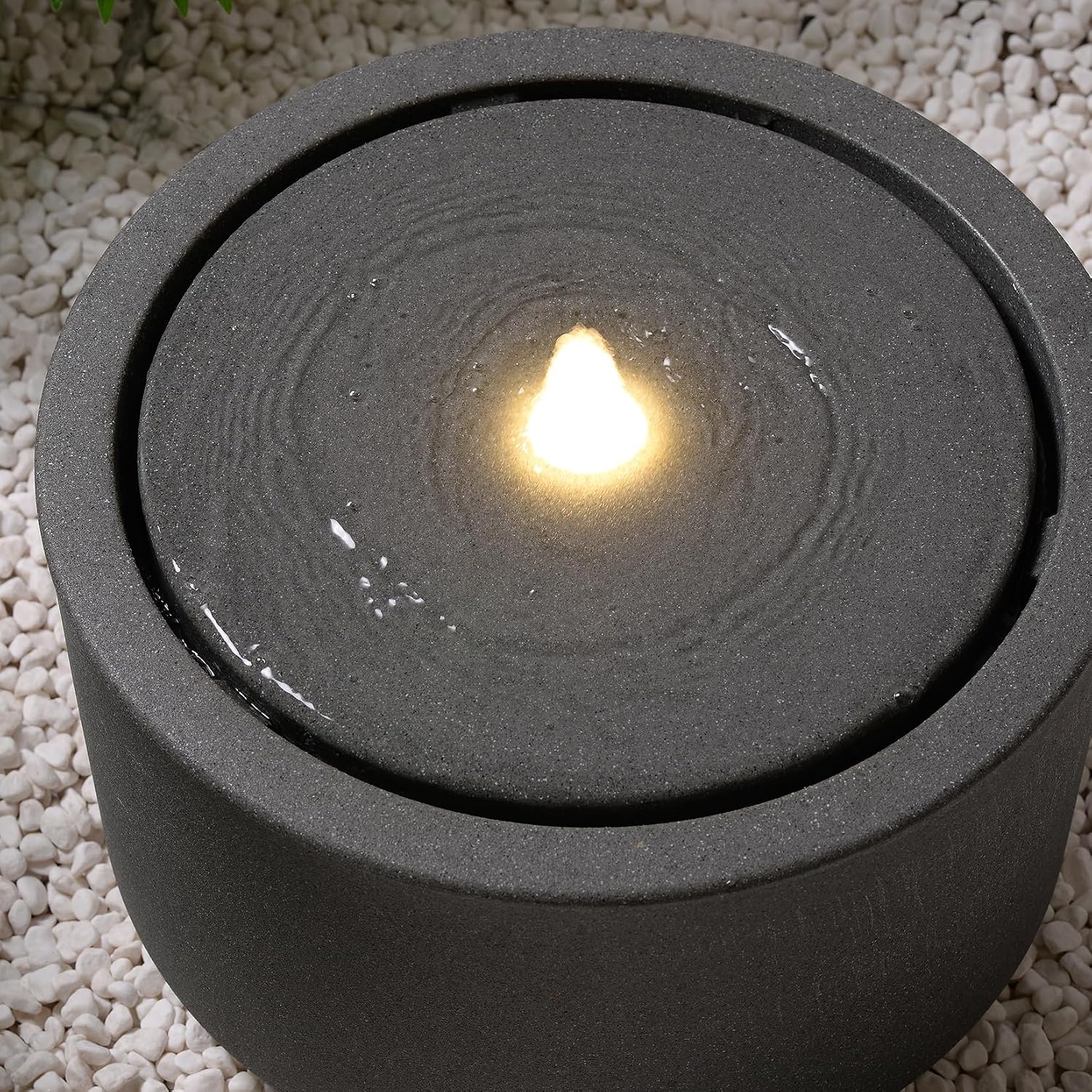 10.23' H Outdoor Water Fountain Made with Eco-Friendly Recyclable Materials, Polyethylene Round Bubbler Water Fountain Outdoor, Garden Decor with LED Light for Patio, Porch, Backyard