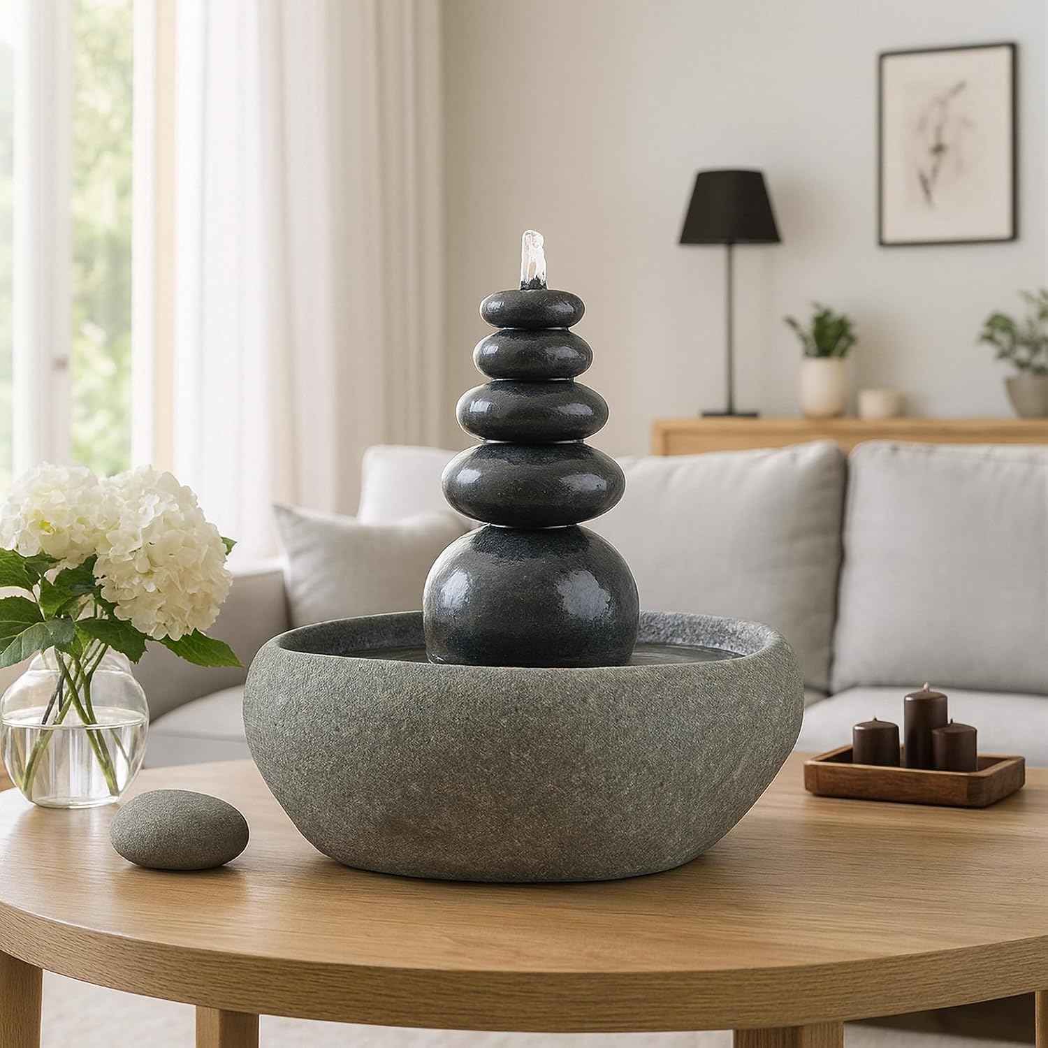 Garden Age Supply Quintuple Rock Cairn Tabletop Water Fountain, Five Rock Fountain Perfect for Indoor Decoration
