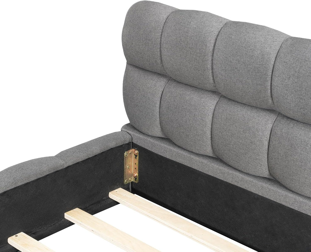 King Size Modern Cloud Bed,King Size Upholstered Platform Bed with Thick Fabric, Grounded Bed with Solid Frame,Floor Bed Frame (Gray)