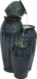 Sunnydaze Tour de Vase Ceramic 27-Inch Outdoor Water Fountain - LED Lights - Electric Submersible Pump with Adjustable Flow