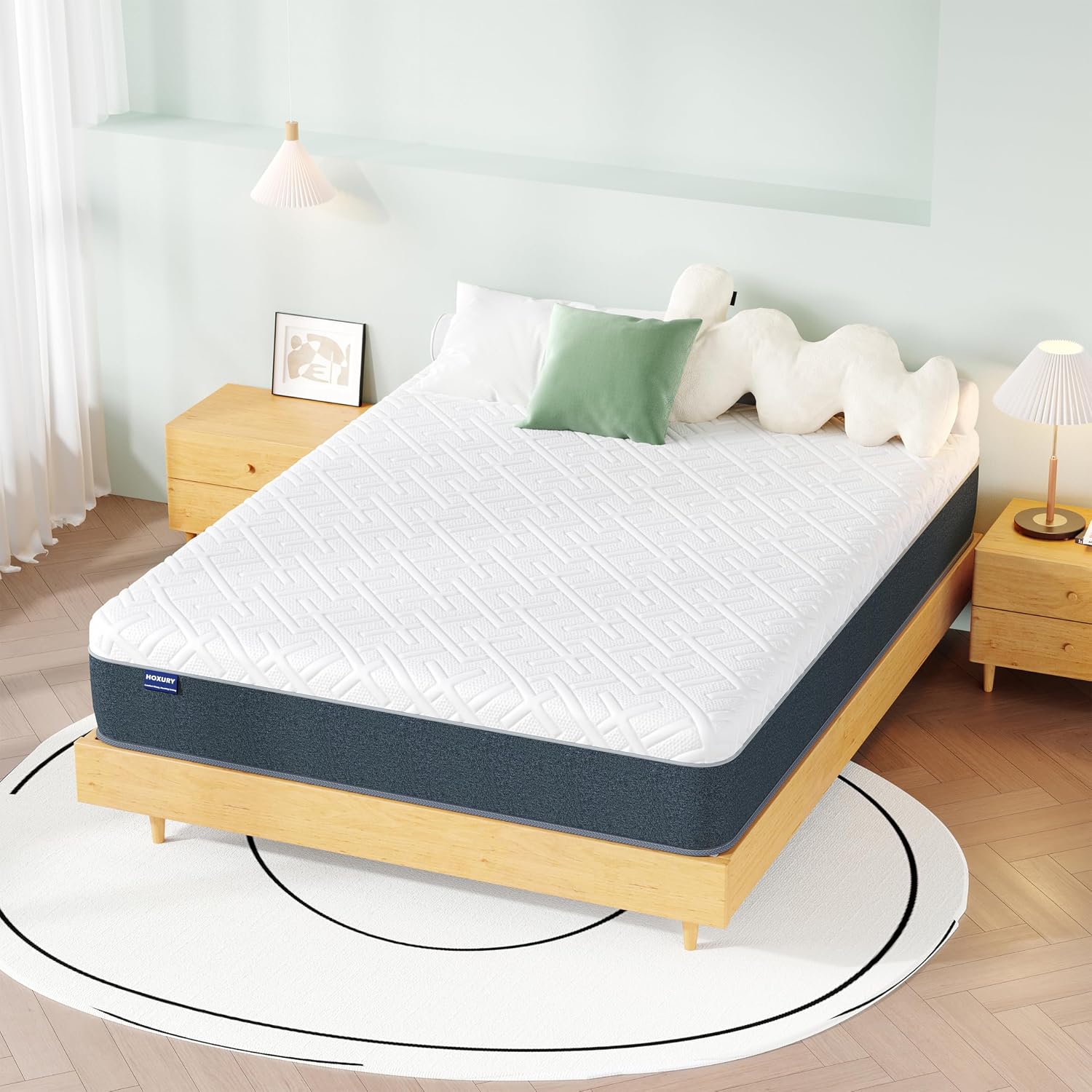 Queen Green Tea Memory Foam Mattress, 10 Inch Medium Firm, Green
