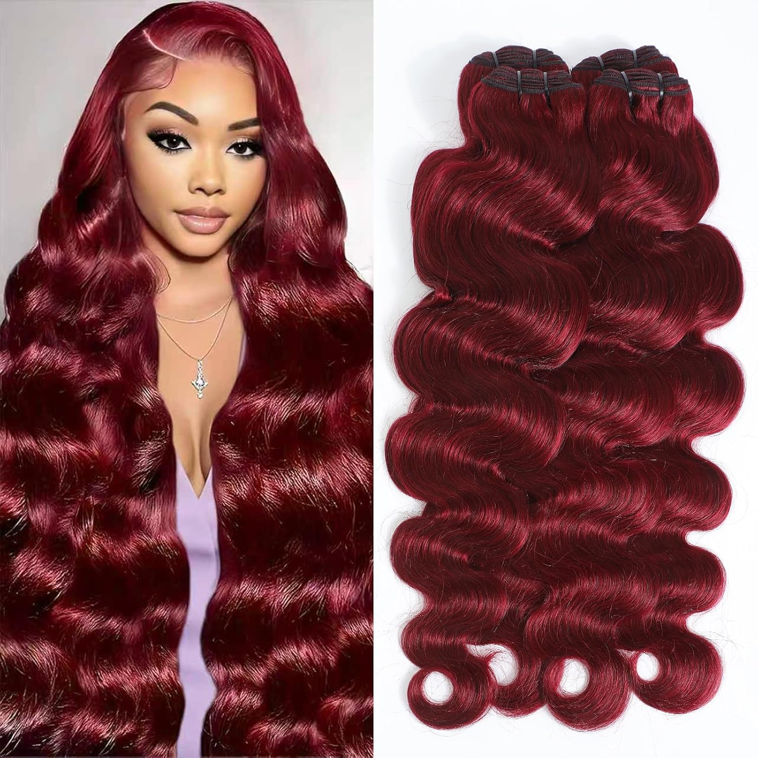 99J Red Body Wave Human Hair Bundles 15A Raw Indian Hair Bundle burgundy Body Wave Bundles Hair Extensions(3 bundles 14 16 18)