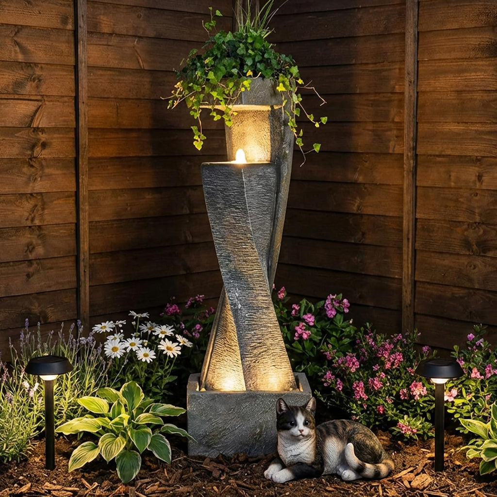 Bumilgar Garden Modern Outdoor Fountain, 47.2' Floor Standing Outdoor Water Fountains with Lights for Garden, Backyard, Patio, Porch, Deck and Home Art Decor