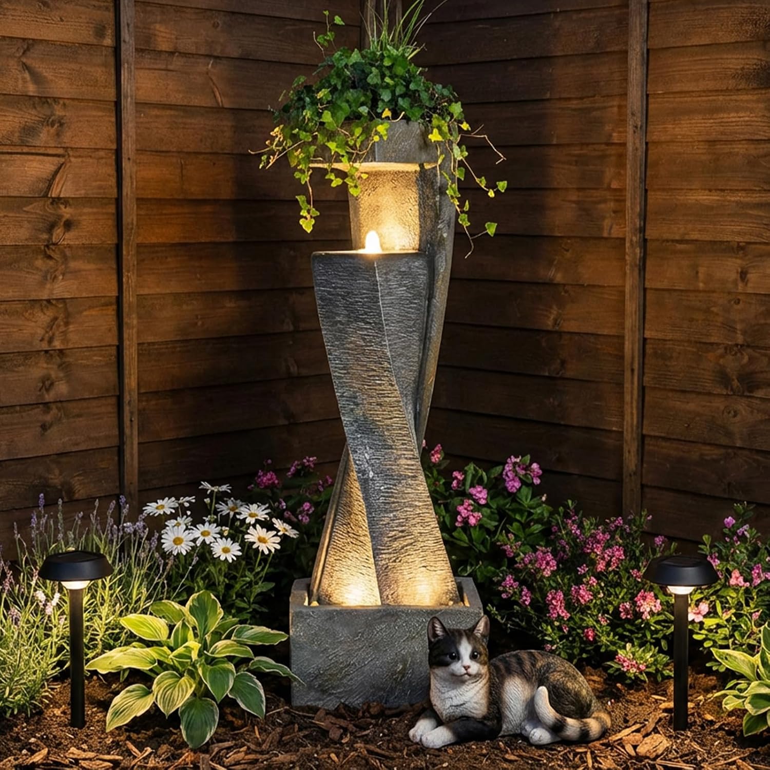 Bumilgar Garden Modern Outdoor Fountain, 47.2' Floor Standing Outdoor Water Fountains with Lights for Garden, Backyard, Patio, Porch, Deck and Home Art Decor