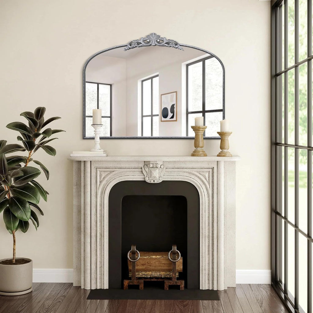 Micasso Large Vintage Silver Mirror: 40'x29' French Baroque Antique Arched Mirror - Traditional Ornate Decorative for Wall/Fireplace/Mantel/Entryway/Bathroom/Hallway - Home Decor for Living Room