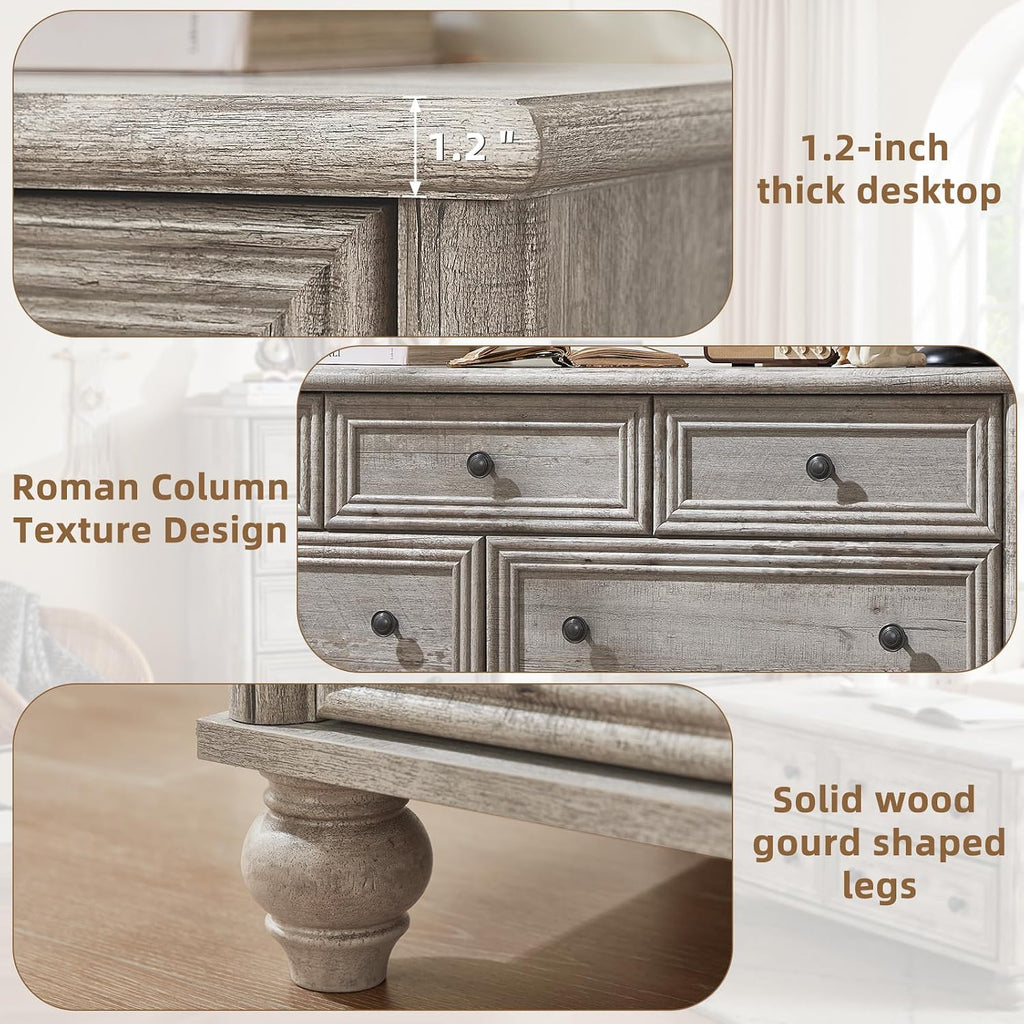 Farmhouse Dressers & Night Stand Set of 3, Wood 54' Wide Dresser & 35.5'Tall Chest of Drawers, 18' Roman Column Nightstand, Bedroom Furniture 7 Drawer Dresser Set for Bedroom Home Living Room Hallway