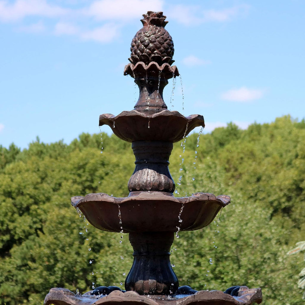 Sunnydaze Grand Courtyard 4-Tier Large Outdoor Water Fountain - 80' Tall Outdoor Fountain - Tiered Electric Garden Water Feature for Patio, Backyard, or Yard - Faux Stone Resin - Dark Chestnut
