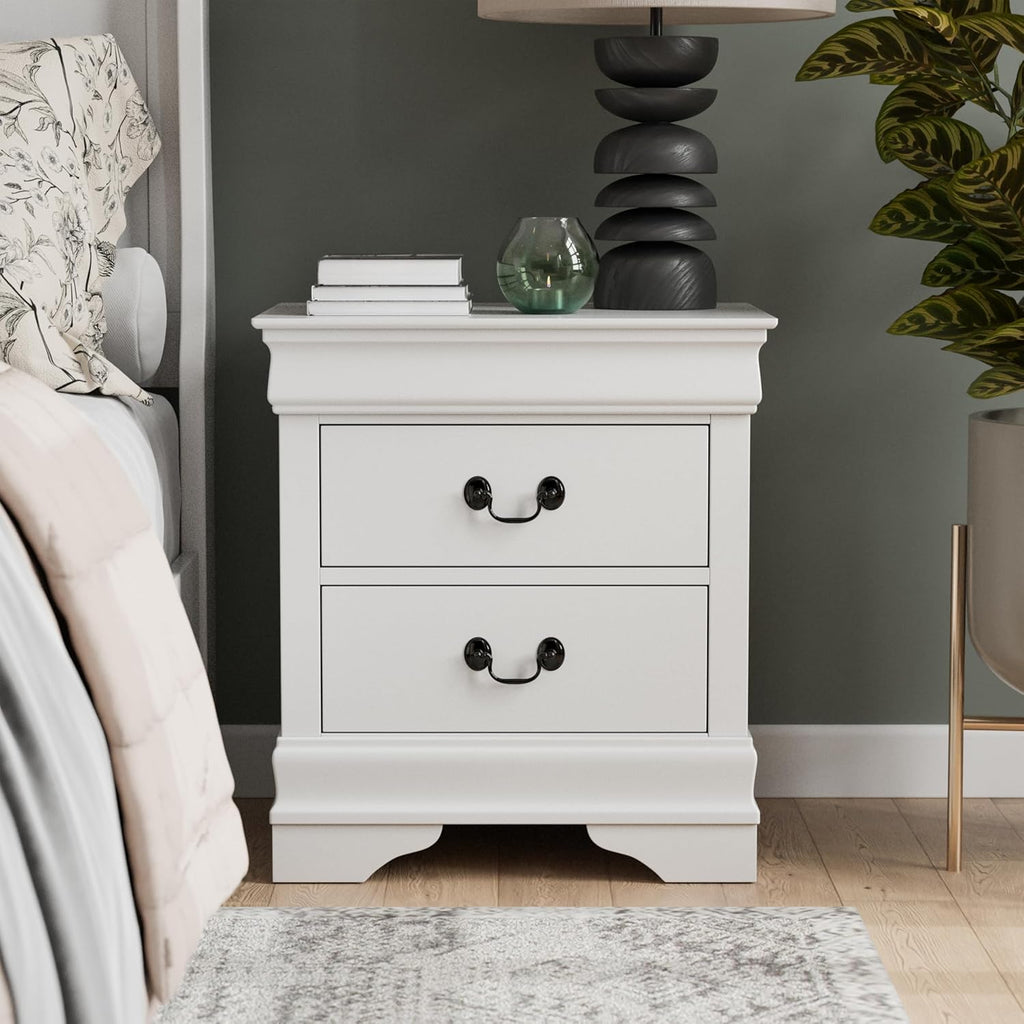 Furniture of America Arabella Traditional Solid Wood 3 Piece Bedroom Set, Queen Bed Frame and Nightstands Set of 2, Chic Sleigh Design Bedframe with Headboard and Footboard, Box Spring Needed, White