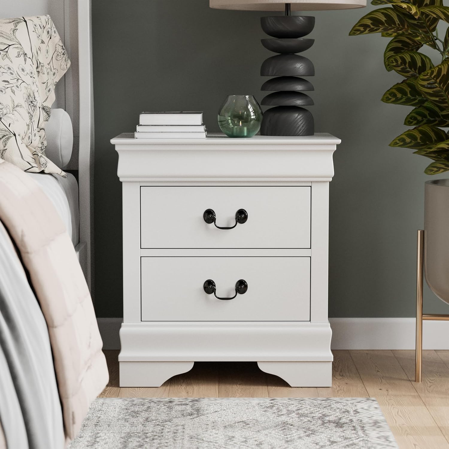 Furniture of America Arabella Traditional Solid Wood 3 Piece Bedroom Set, Queen Bed Frame and Nightstands Set of 2, Chic Sleigh Design Bedframe with Headboard and Footboard, Box Spring Needed, White