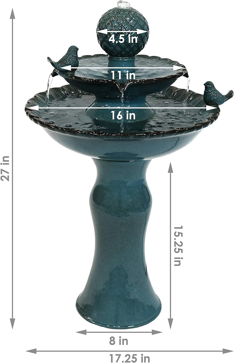 Sunnydaze 27' H 2-Tier Ceramic Water Fountain - Outdoor Water Feature for Patio, Yard, Balcony - Garden Fountain - Blue