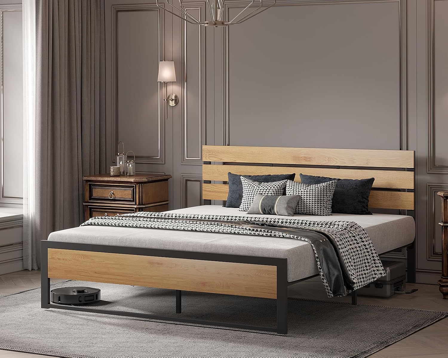 BONSOIR King Size Bed Frame Steady Steel Platform with Wood Headboard/Footboard,No Box Spring Needed, Easy Assembly, Squeaking Free (King Size)