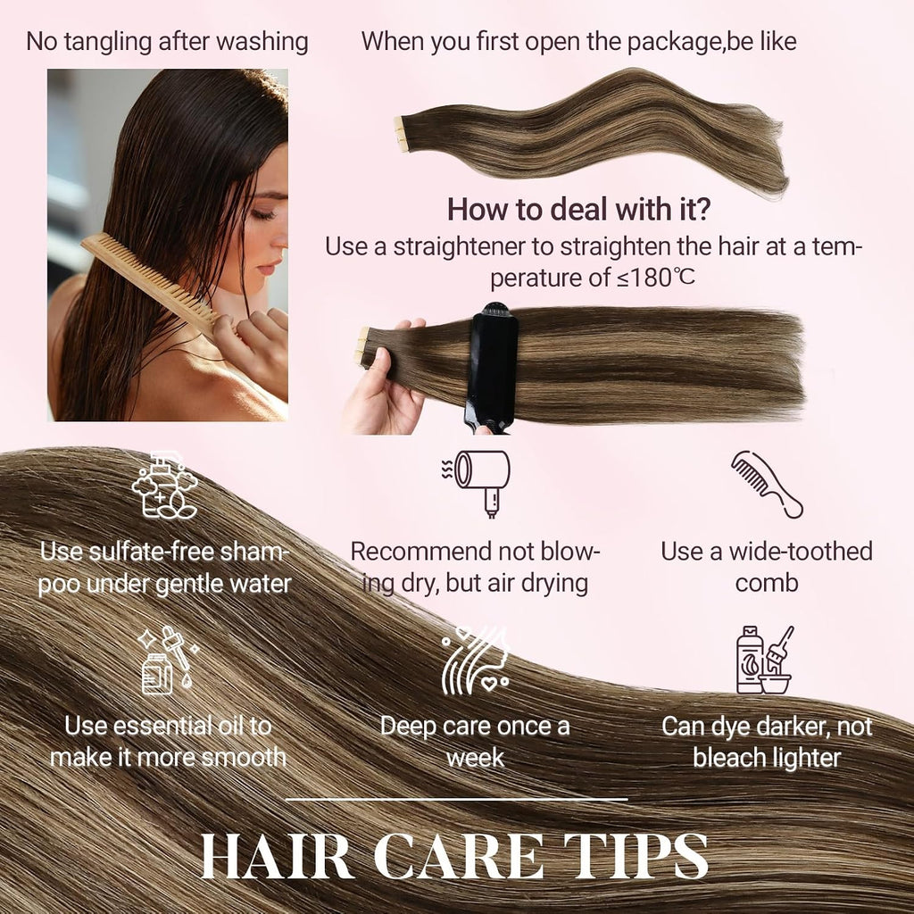 MAXITA Tape in Hair Extensions Human Hair Balayage Dark Brown to Chestnut Brown 20 inch 100g 40pcs Real Human Hair Extensions Natural Hair Extensions Remy Straight Hair