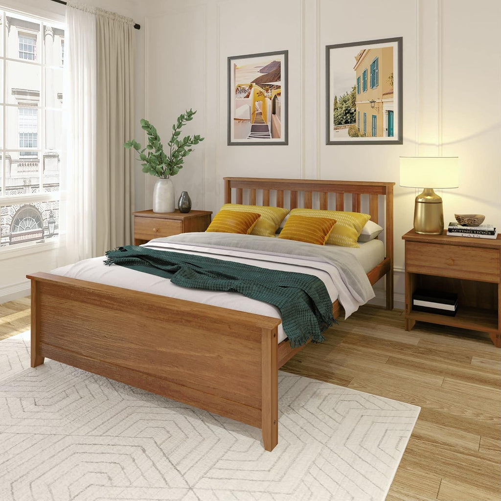 Plank+Beam Solid Wood Full Bed Frame, Platform Bed with Headboard, Pecan