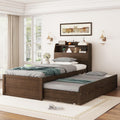 VilroCaz Modern Multi-Function Twin Size Platform Bed with Trundle and 3 Drawers, Wood Captain Platform Bed Frame with Storage Headboard and Night Light, Maximized Space