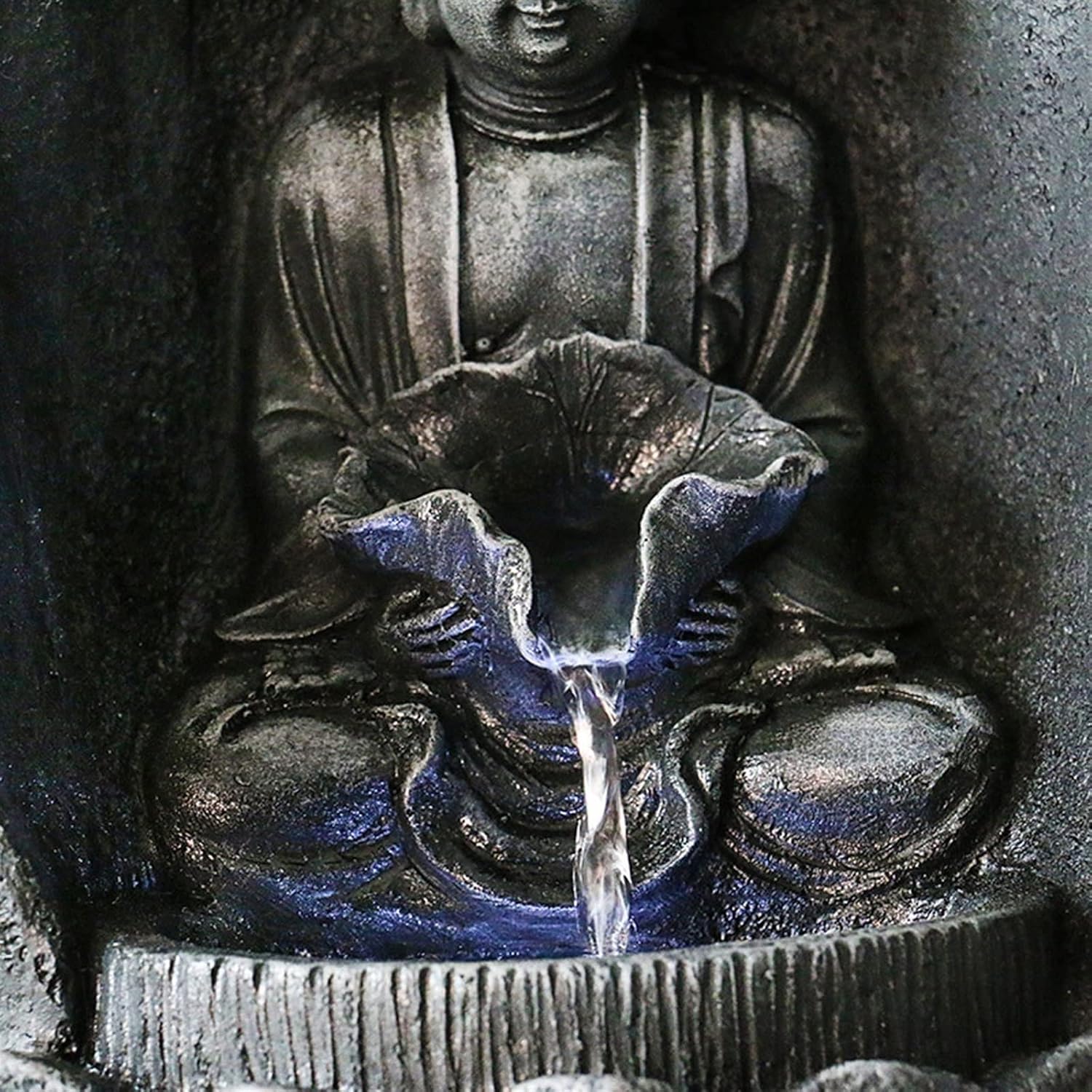 Indoor Water Fountain Tabletop Fountains Desktop Lucky Buddha Statue Flowing Water Fountain Living Room Entrance Decoration Home Decoration Landscape Decoration Meditation Fountain (Size : Brass) ( )
