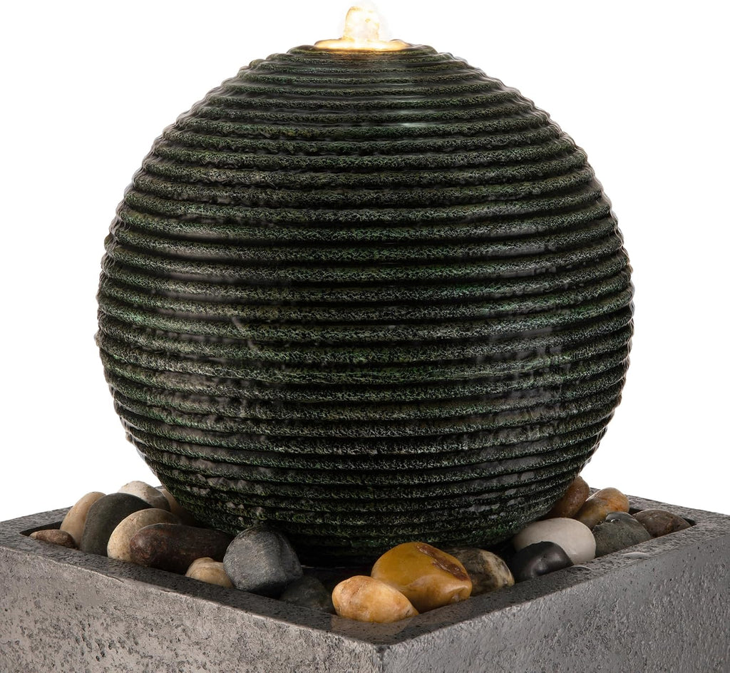 Glitzhome Outdoor Water Fountain, Outdoor Fountain with Lights, 36.5' H Modern Geometric Pedestal and Sphere Polyresin Outdoor Floor Standing Fountain with Pebbles, Pump for Garden, Patio, Backyard