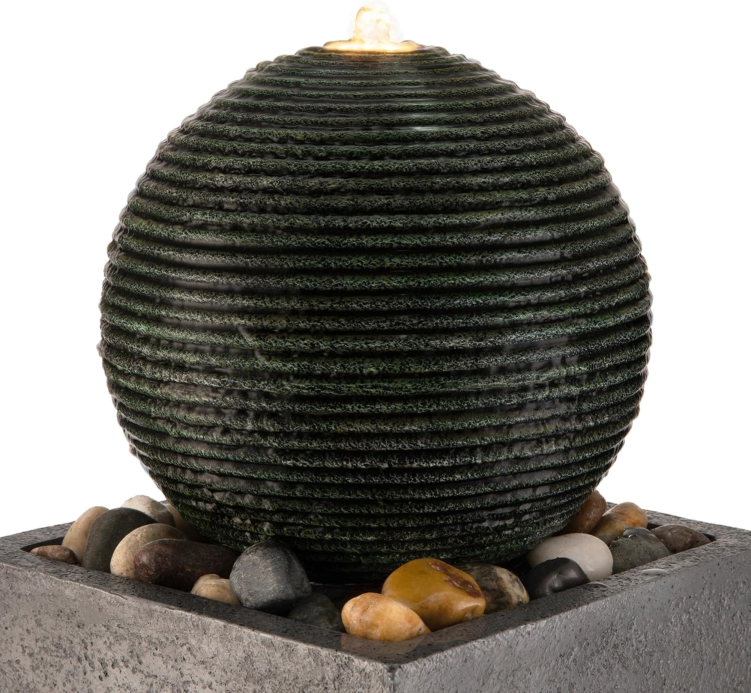 Glitzhome Outdoor Water Fountain, Outdoor Fountain with Lights, 36.5' H Modern Geometric Pedestal and Sphere Polyresin Outdoor Floor Standing Fountain with Pebbles, Pump for Garden, Patio, Backyard