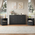 6 Drawer Dresser & Nightstand Set 3-Piece, 55' Wide Bedroom Set Night Stand Set of 2 with Metal Handle, Fluted Modern Wood Chest of Drawers Storage Dressers Set for Bedroom, Black