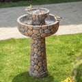 Glitzhome Water Fountain Outdoor with Birds Decor, 24.4'H 2-Tier Bird Bath Outdoor Fountain with Pump, Freestanding Garden Waterfall Fountains Water Feature