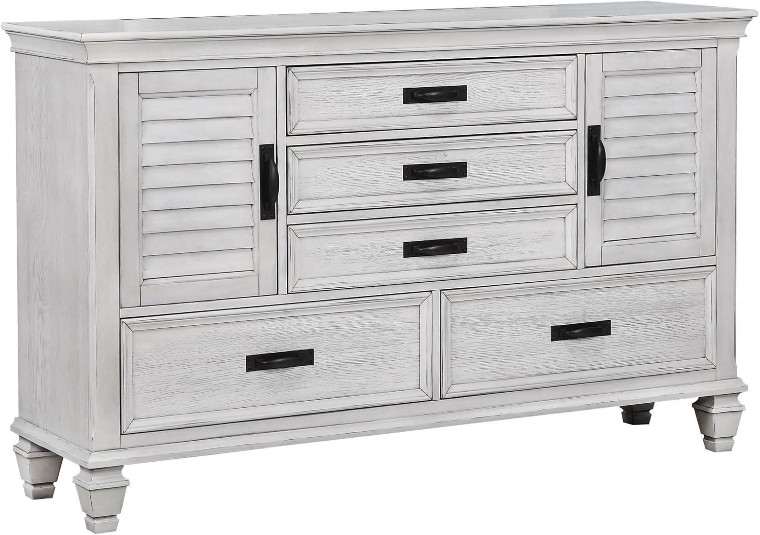 Coaster Home Furnishings Franco Farmhouse 5-Piece Bedroom Set Eastern King Size Panel Bed Frame 57-inch Headboard Distressed White 205331KE-S5