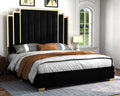 Albott California King Size Platform Bed Frame, 65' Velvet Upholstered Bed with Gold Trim Headboard/Wooden Slats/No Box Spring Needed/Black