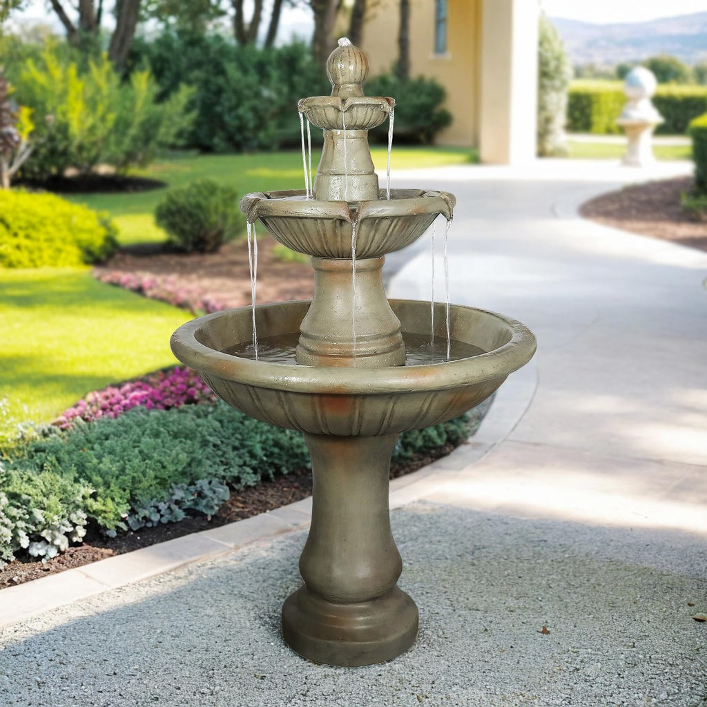 SunJet 51.5' High 3-Tiers Modern Concrete Outdoor Water Fountain - Round Large Outdoor Fountains and Waterfalls for Garden, Patio, Yard, and Deck Decor, Featuring Natural Stone Look