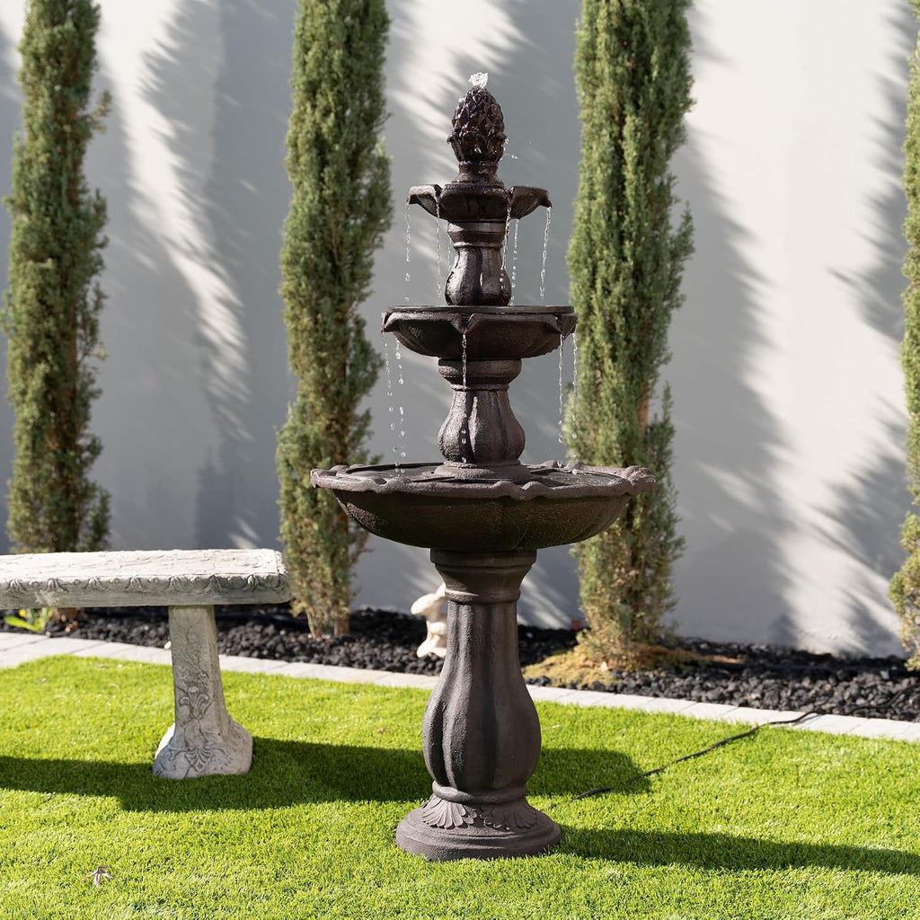 XBrand 51' 3-Tier Outdoor Waterfall Fountain, Weather-Resistant Resin Freestanding Water Feature with Pump, Brown