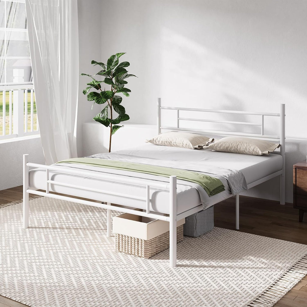 Novilla King Size Bed Frame with Headboard and Footboard, 14 Inch Metal Platform Bed Frame with Under Bed Storage, No Box Spring Needed, Strong Metal Slats Support, White