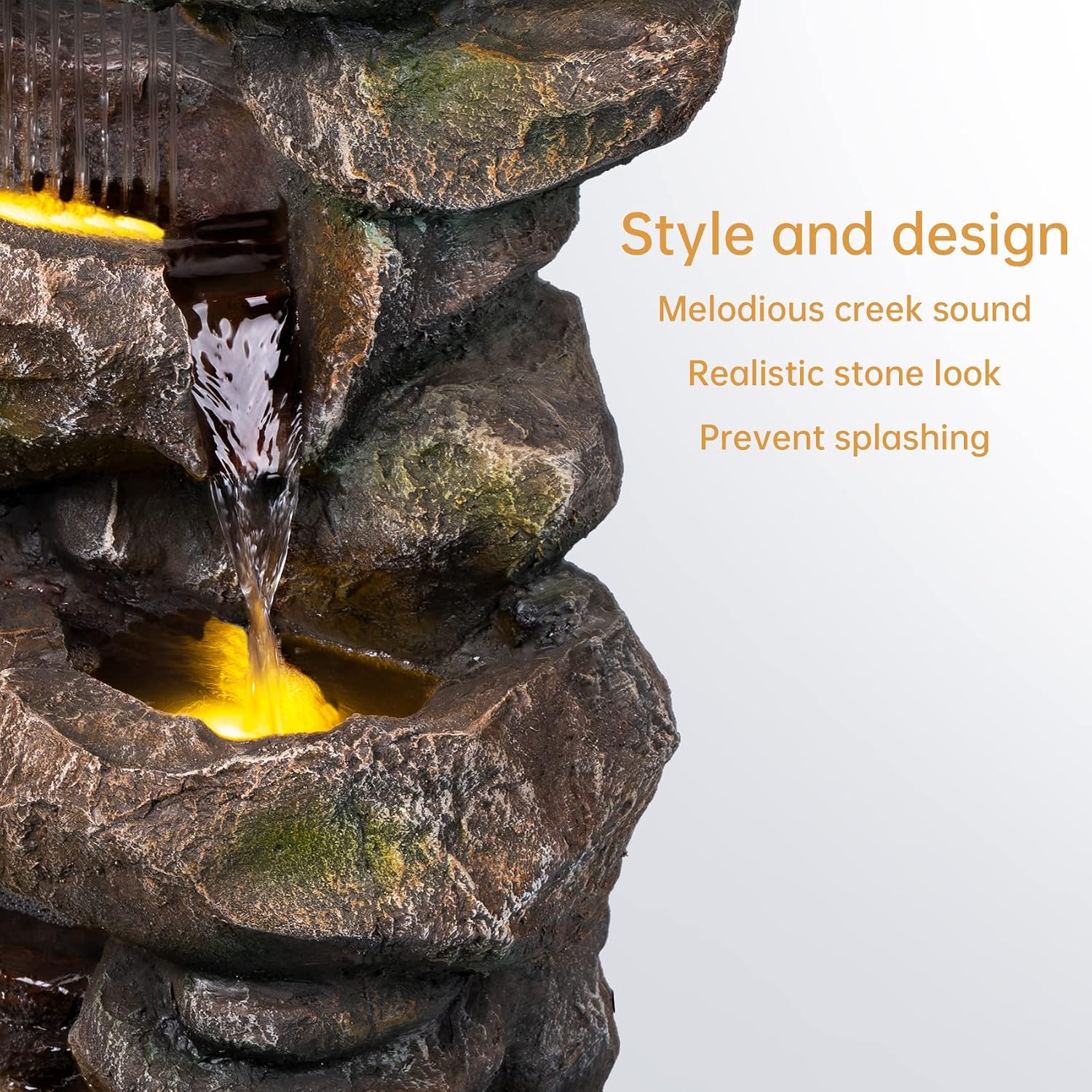 Ferrisland 31.5' Outdoor Rock Waterfall Fountain – 5-Tier Rustic Cascading Water Feature with LED Lights | Relaxing Flow & Ambient Glow for Garden, Patio, Yard | Stylish Home Decor Idea