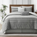 LANCO MODERN LIFESTYLE Cotton Comforter Set Queen, Gorgeous Geometric Jacquard, Grey Soft Lightweight Bedding Set for All Seasons, 6 Pieces with Bedskirt, Pillow Shams and Decor Pillows