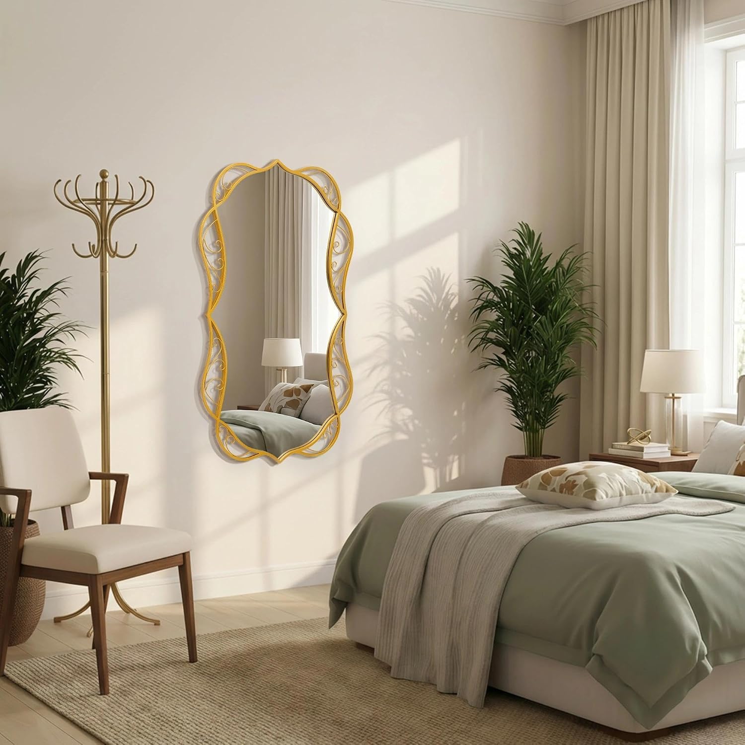 Besdomus Bathroom Gold Wall Mirror: 30'x48' Scalloped Modern Large Wall Mounted Mirror - Farmhouse Vanity Mirror Vertical or Horizontal Hanging - Home Decor for Bathroom/Living Room/Entryway