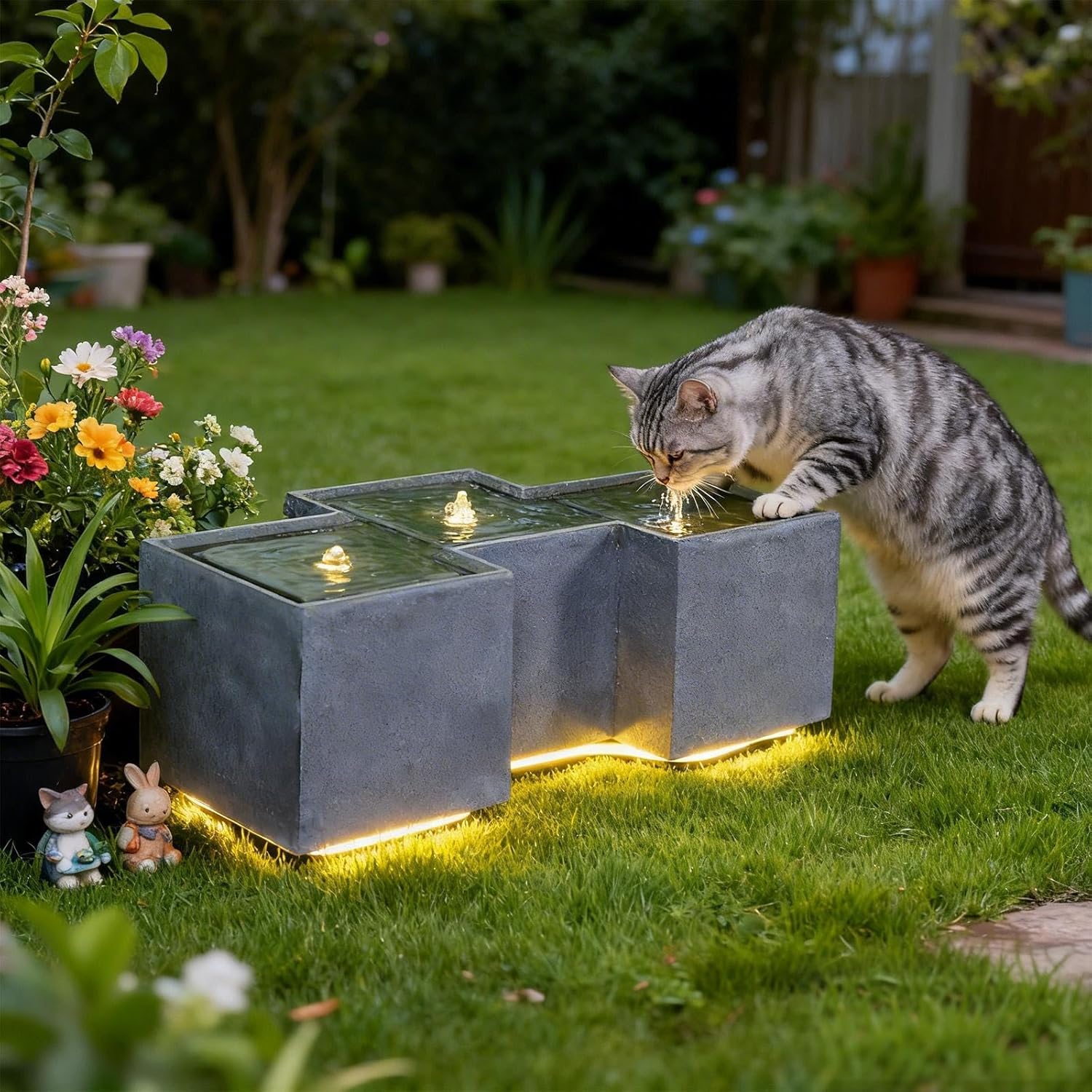 Sunlinua Small Modern Outdoor Water Fountain with 3 Led Lights Tiered Cascading Waterfall Feature with Quiet Pump Floor Water Fountain for Patio Garden Backyard Decking Home and Indoor Décor Brown