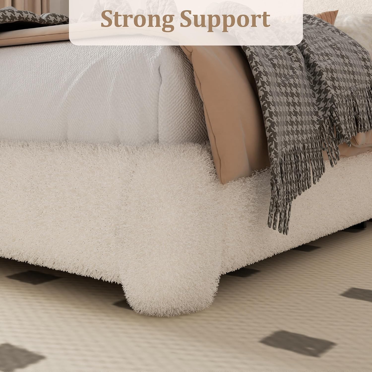 King Size Boucle Bed Frame with Adjustable Headboard, Upholstered Cloud Platform Bed, Anti-Collision Soft Rounded Corners, Noise Free, No Box Spring Needed, Easy Assembly, Beige