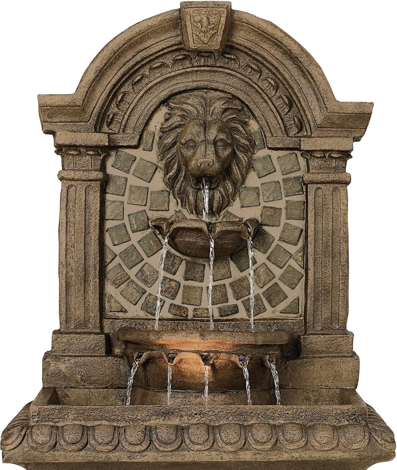 Royal Lions Head 51' High Large Italian Outdoor Decor Faux Stone Floor Fountain with Light Statue Waterfall Standing Tiered Water Feature for Outside Garden Patio Yard Backyard Porch - John Timberland