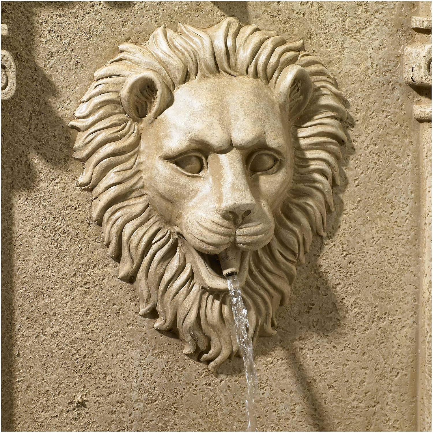 Royal Lion Face 31' High Large Italian Indoor Outdoor Decor Sand Stone Wall Fountain Basin Statue Water Feature for Outside Garden Patio Yard Backyard Porch Deck Relaxation - John Timberland