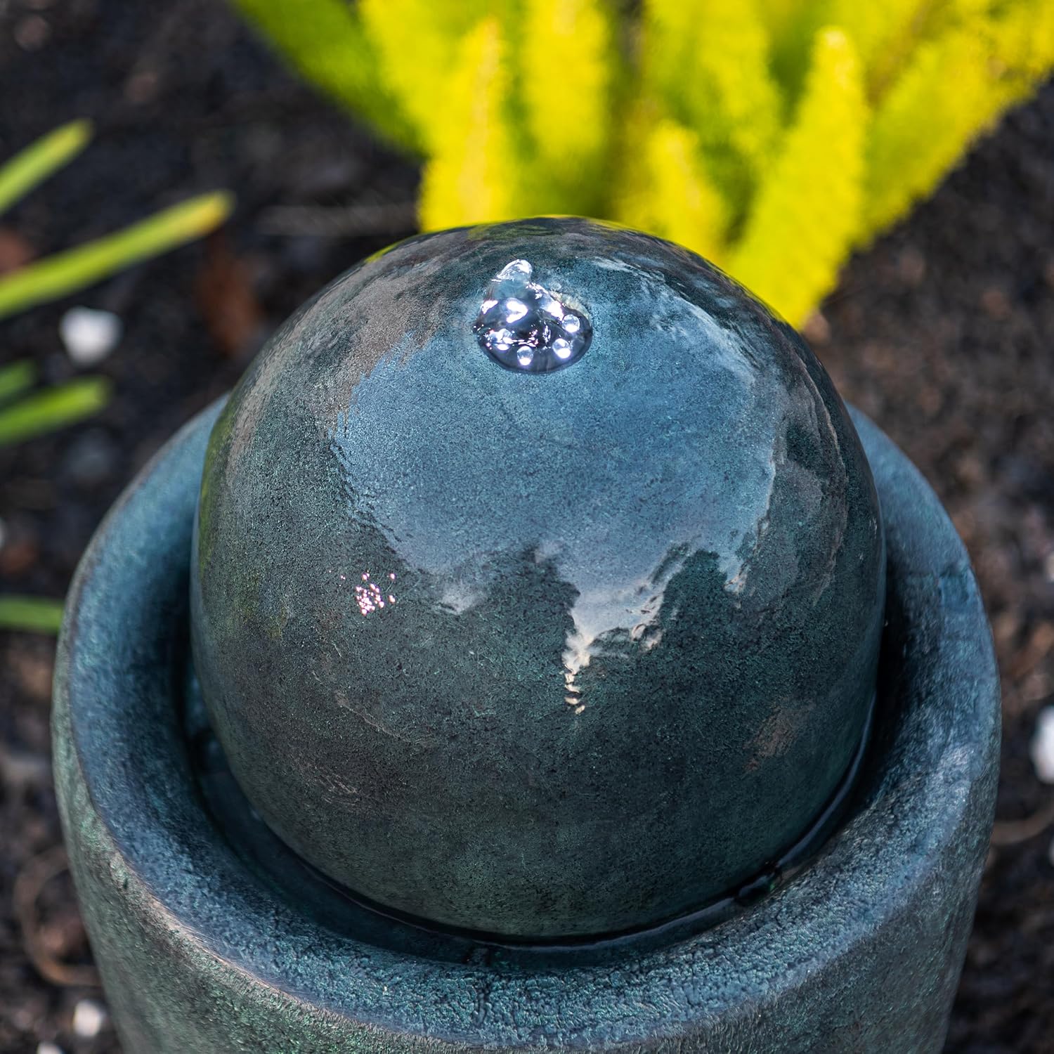XBrand 25.98' Modern Sphere Water Fountain with LED Light – Indoor Outdoor Stone Texture Floor Fountain, Zen Bubbling Ball Water Feature for Garden Patio Porch - Dark Green