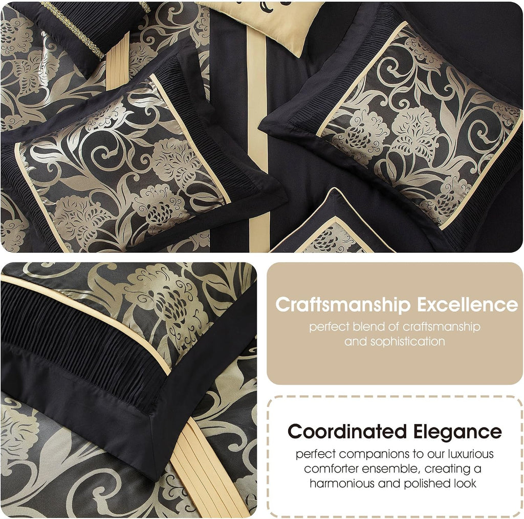 Stratford Park Jacquard 7-Piece Comforter Bedding Set, Black, Bed Size King, Floral Bedding Set, Matching Bedskirt, Pillows & Shams