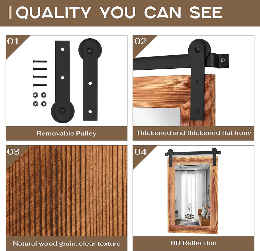 COGOOD Bathroom Mirrors for Over Sink - 42' x 29' Farmhouse Barn Door Mirror for Living Room, Entryway, Bedroom, Vanity Wall Decor Brown