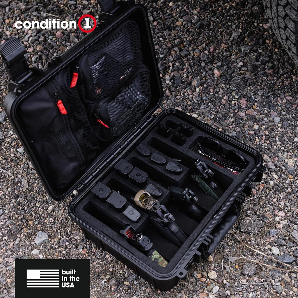 Condition 1 16' Pistol Case, Model 179, Heavy Duty Waterproof Hard Gun Case with Slot Mag with Pre-Cut Foam