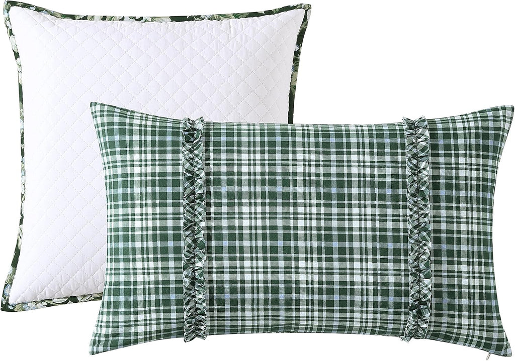 Laura Ashley – Queen Comforter Set, Reversible Floral Bedding with Matching Shams & Bonus Decorative Pillow Covers, Medium Weight, 7-Piece, College Dorm Room Essentials (Bramble Floral Green)
