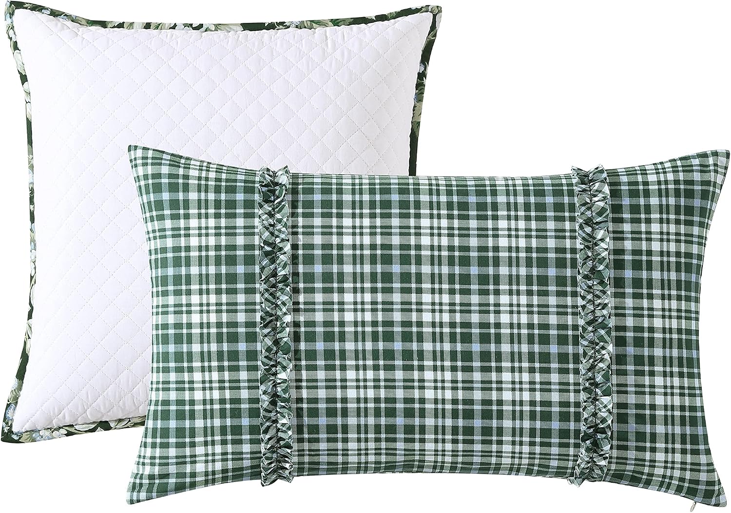 Laura Ashley – Queen Comforter Set, Reversible Floral Bedding with Matching Shams & Bonus Decorative Pillow Covers, Medium Weight, 7-Piece, College Dorm Room Essentials (Bramble Floral Green)