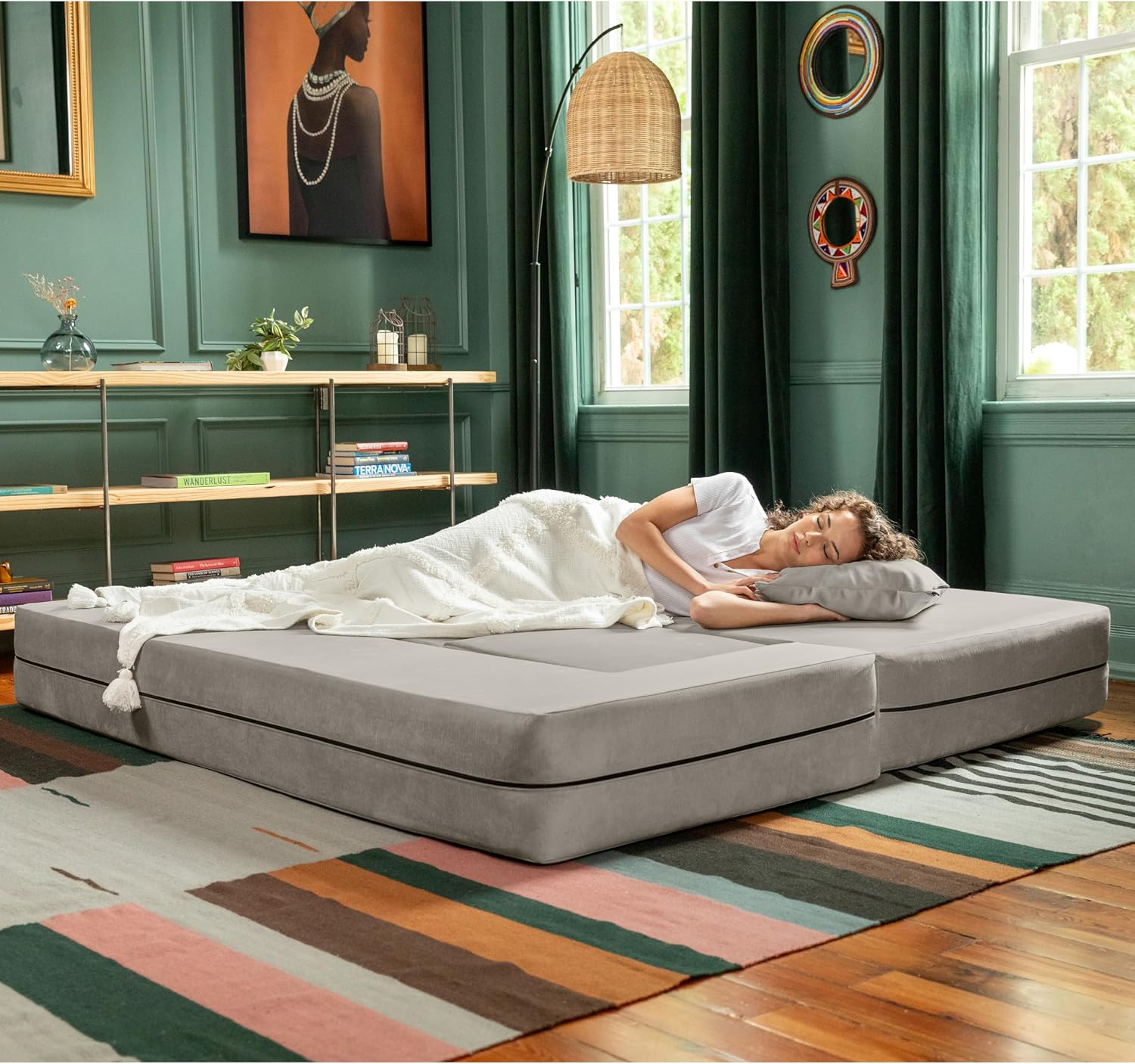 Jaxx Zipline Convertible Sleeper Sofa & Three Ottomans/California King-Size Bed, Dove Grey