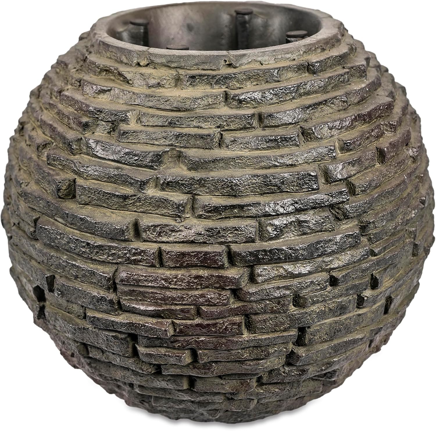 Aquascape Stacked Slate Sphere Fountain, 18 Inch Diameter 46 cm, Lightweight Fiber-Resin Composite Decorative Water Feature, Includes Tubing for Easy Setup, 78358