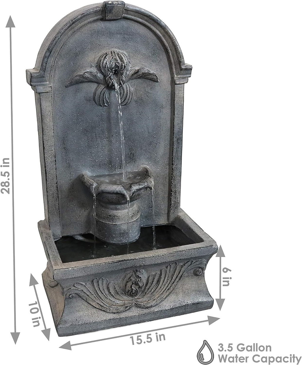 Sunnydaze 28-Inch Outdoor French-Inspired Flat Back Water Fountain - Glass Fiber Reinforced Concrete Construction