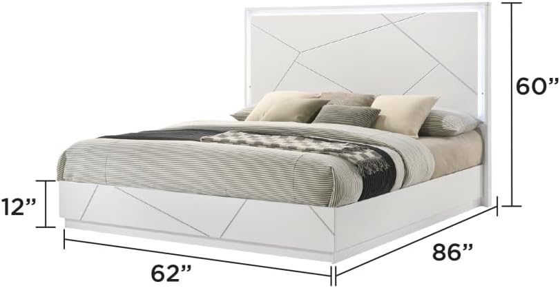 Manhattan Queen 5-Piece Bedroom Set: Modern Design with Lacquer Finish, Geometric Accents, and LED Lighting