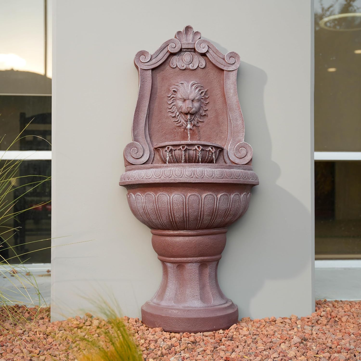 XBrand 52.4' Sandstone Lion Head Floor Fountain